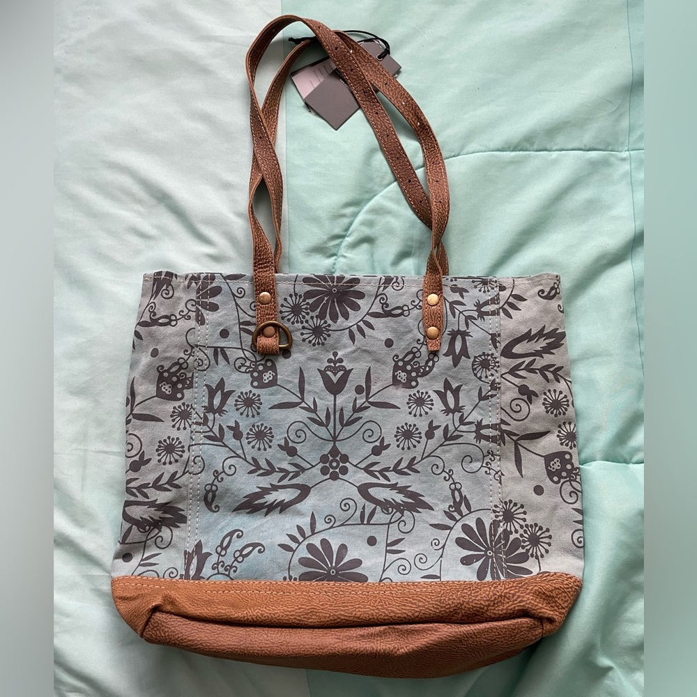 Myra Bag Gray and Brown Shoulder Bag